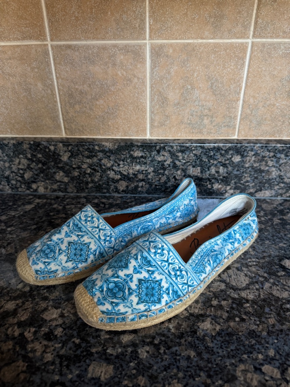 Brighton Blue & White Patterned Espadrille Flats
